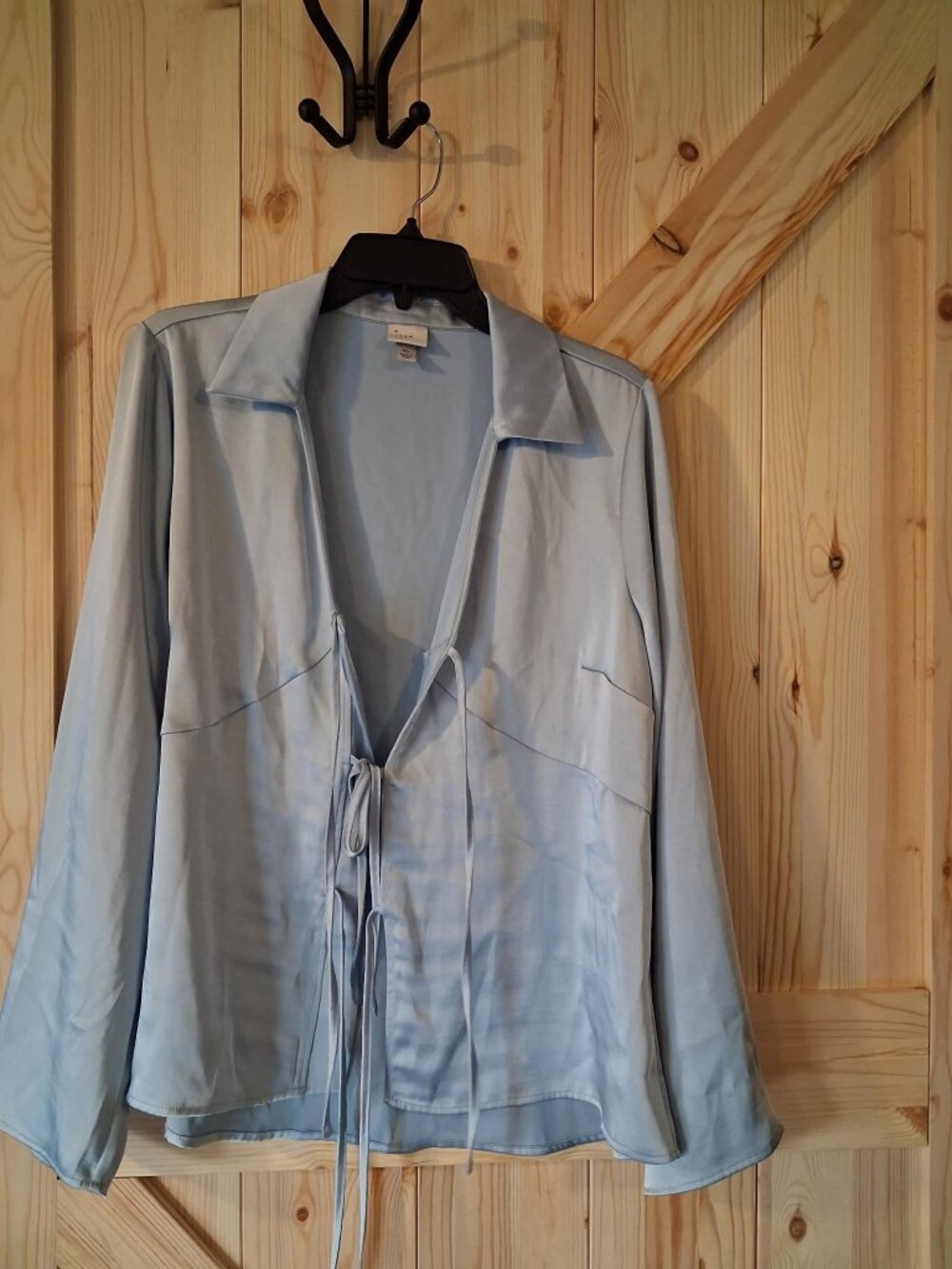 A New Day Light Blue Tie Front Blouse XL Flowy Long Sleeve Open Front Top